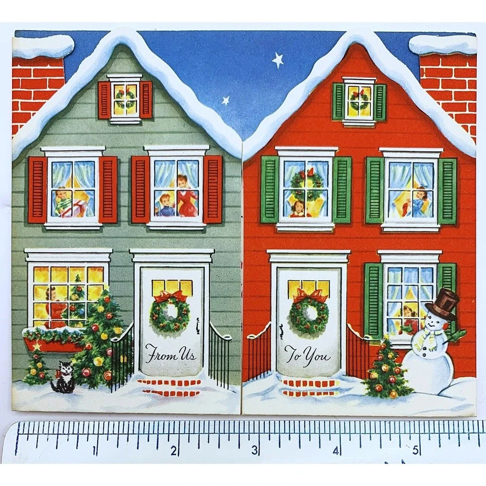 Vintage Season's Greetings Christmas Holiday Card Lot of 4-Unused-USA 1940s-50s